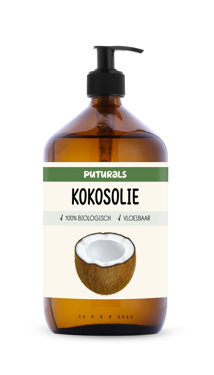 Kokosolie Vloeibaar 100% Biologisch & Koudgeperst - 1000ml - Voorkant